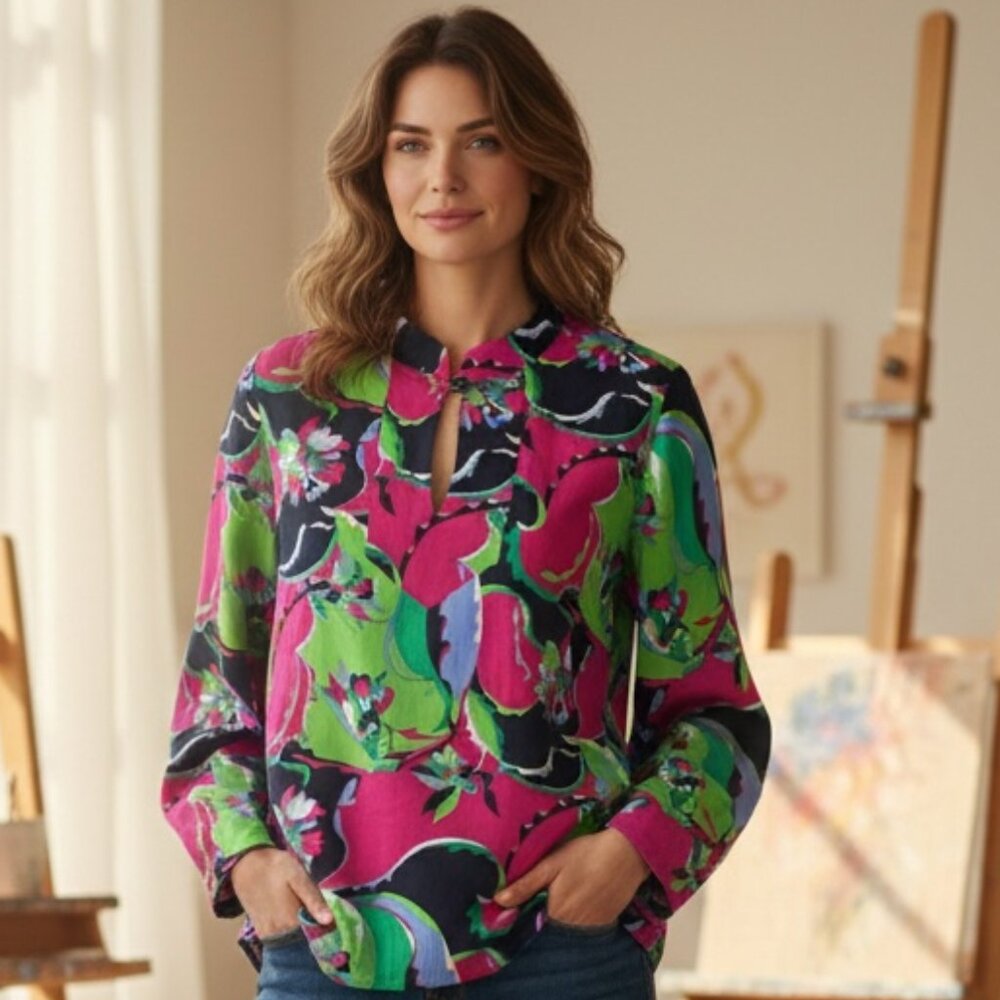 Talbots Colorful Contemporary Floral Top Sz 10 #247C‎